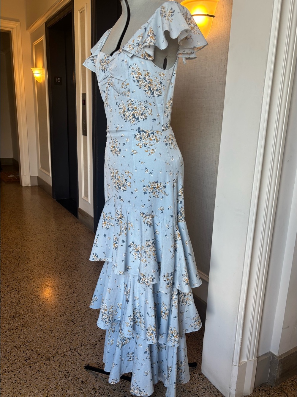 Sky Blue Floral Tiered Dress - Picture 2 of 6